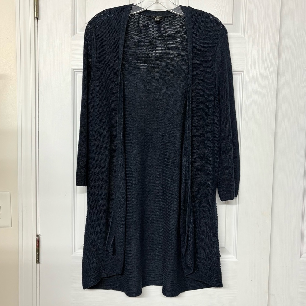 Talbots 100% Linen Long Line Open Cardigan Navy Blue Sz 1X